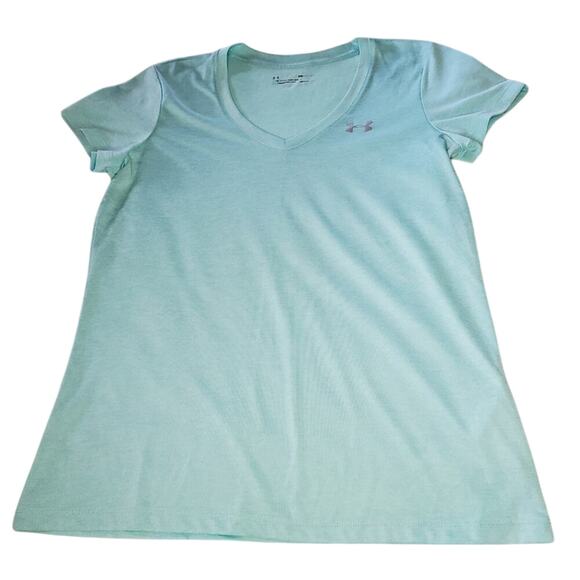 Under Armour HeatGear Loose Aqua Blue Short-sleeved V-neck Tee Size Small - Picture 1 of 9